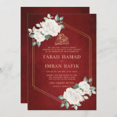 Ivoor Bloemen Lijst Rood Islamitisch Moslim Bruilo Kaart (Voorkant / Achterkant)
