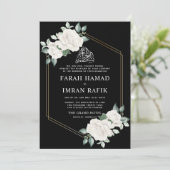 Ivoor Bloemen Lijst Zwart Islamitisch Moslim Bruil Kaart (Staand voorkant)