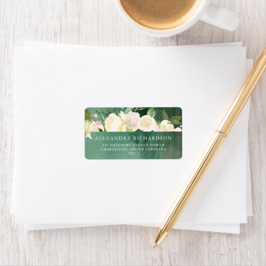 Ivoor Bloemen met Groen | Waterverf bruiloft Etiket (Insitu)