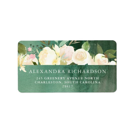 Ivoor Bloemen met Groen | Waterverf bruiloft Etiket (Voorkant)