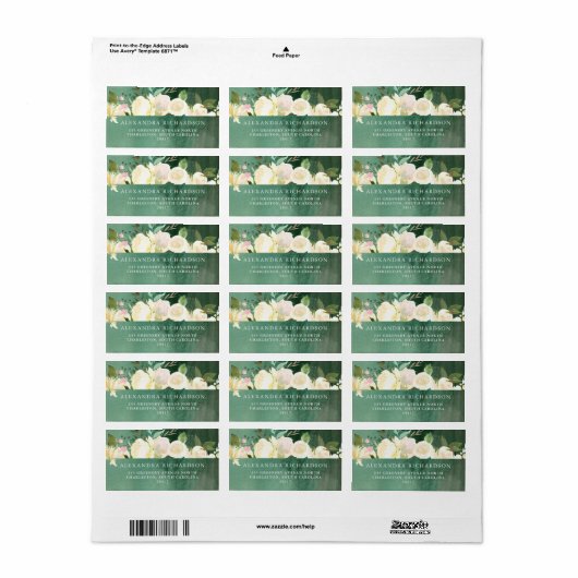 Ivoor Bloemen met Groen | Waterverf bruiloft Etiket (Full Sheet)