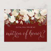 Ivoor Bloemen Rood Wil Je Mijn Erematron Zijn? Uitnodiging Briefkaart (Voorkant)