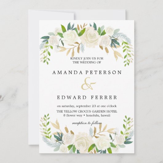 Ivoor Bloemen Rozen bruiloft Munt Kaart (Voorkant)