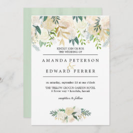 Ivoor Bloemen Rozen Groen bruiloft munt Kaart