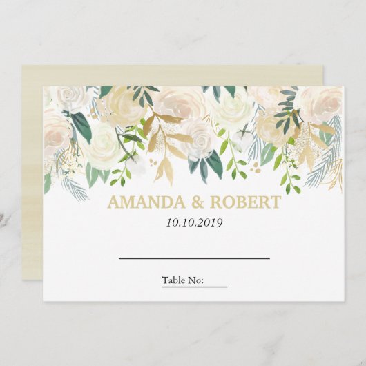 Ivoor Bloemen Rozen Trouwtafel Plaats ROZE Kaart (Voorkant / Achterkant)