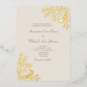 Ivoor Bloemen Trouwgoud Folie Uitnodiging (Voorkant)