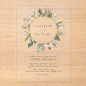 Ivoor Bloemen Waterverf Gouden Cirkel Huwelijk Acryl Uitnodigingen (Voorkant)