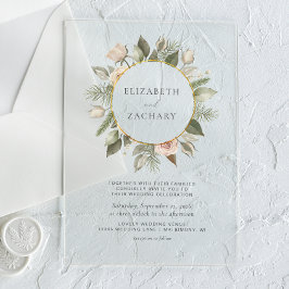 Ivoor Bloemen Waterverf Gouden Cirkel Huwelijk Acryl Uitnodigingen