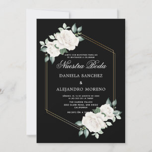 Ivoor Bloemen Zwart Nuestra Boda Spaans Bruiloft Kaart