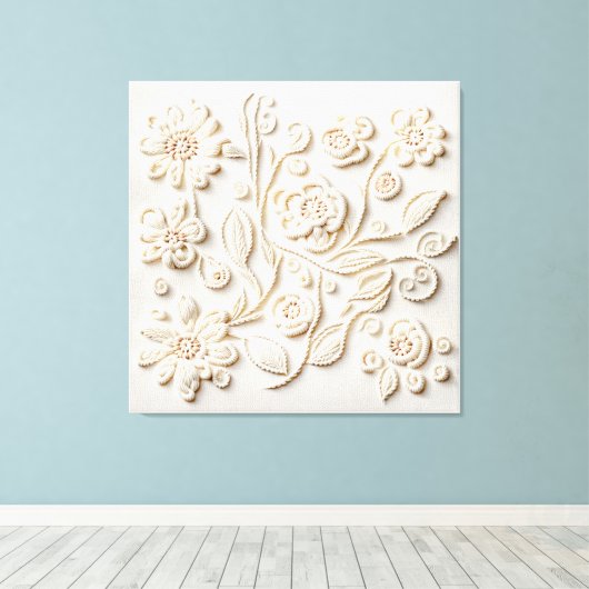 Ivoor bloemenborduurwerk canvas afdruk (Insitu (Houten vloer))