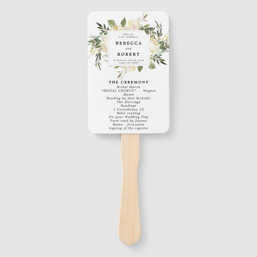 Ivoor bloemengroen bruiloft programma fans handwaaier (Voorkant)