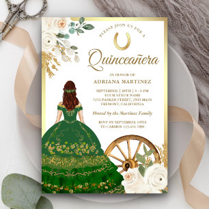 Ivoor Bloemengroen Jurk Charro Gouden Quinceanera Kaart