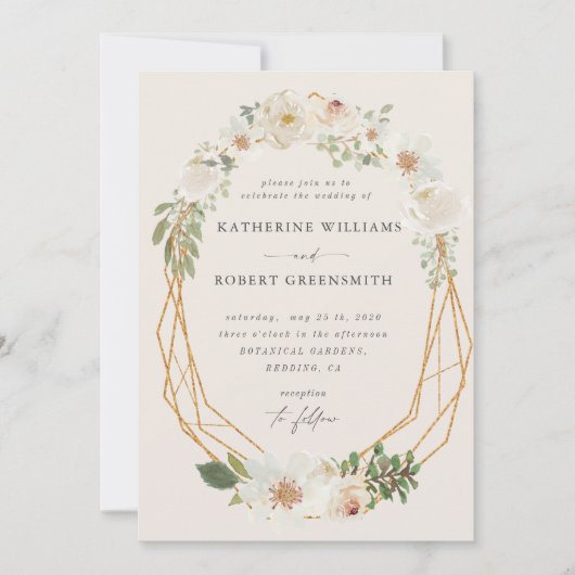 Ivoor bloementuin Elegante bruiloft uitnodiging (Voorkant)