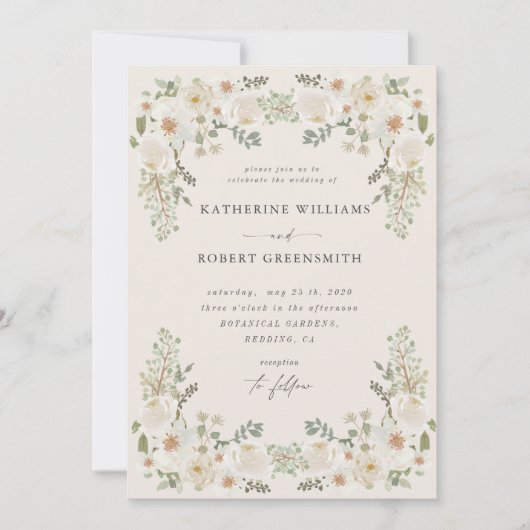 Ivoor bloementuin Elegante bruiloft uitnodiging (Voorkant)