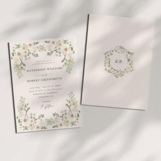 Ivoor bloementuin Elegante bruiloft uitnodiging