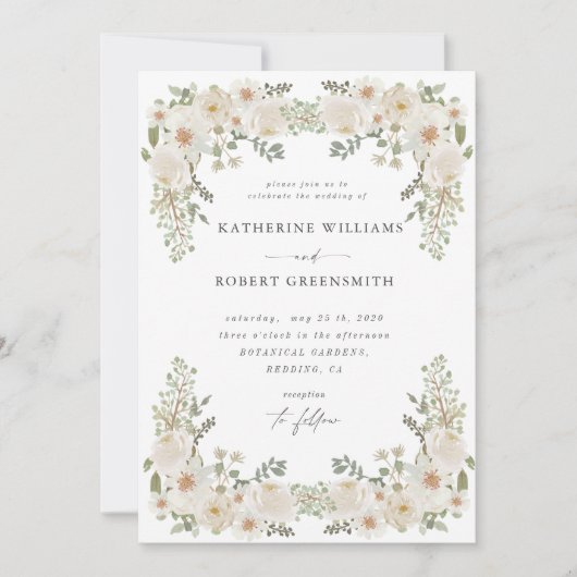 Ivoor bloementuin Elegante bruiloft uitnodiging (Voorkant)