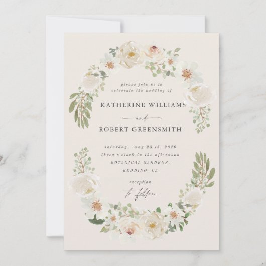 Ivoor bloementuin Elegante bruiloft uitnodiging (Voorkant)