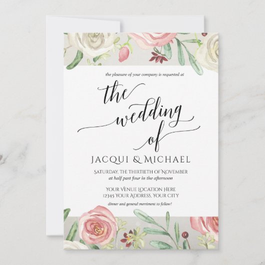 Ivoor Blush Bloemen Bruiloft Rozen Houten Plank Kaart (Voorkant)