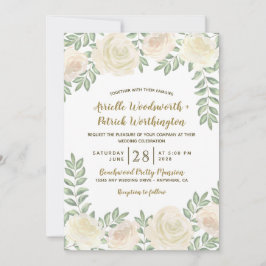 Ivoor Blush Champagne Bloemen Bruiloft Uitnodiging