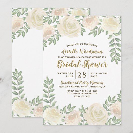 Ivoor Blush Champagne Bridal Shower Uitnodigingen (Voorkant / Achterkant)