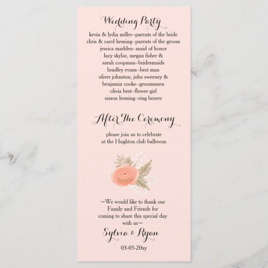 Ivoor Blush Gold Bloemen Trouwprogramma's Programmakaart (Achterkant)