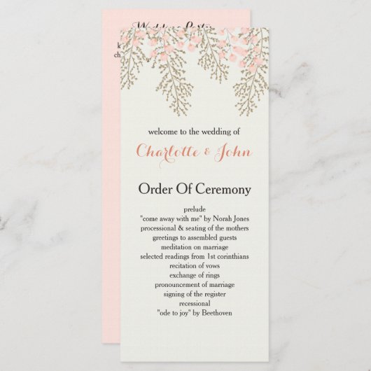 Ivoor Blush Gold Bloemen Trouwprogramma's Programmakaart (Voorkant / Achterkant)