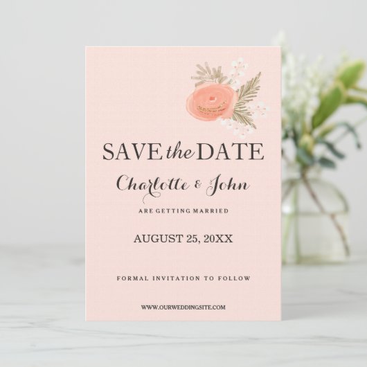 ivoor blush goudbloem met uitzondering van datums save the date (Staand voorkant)