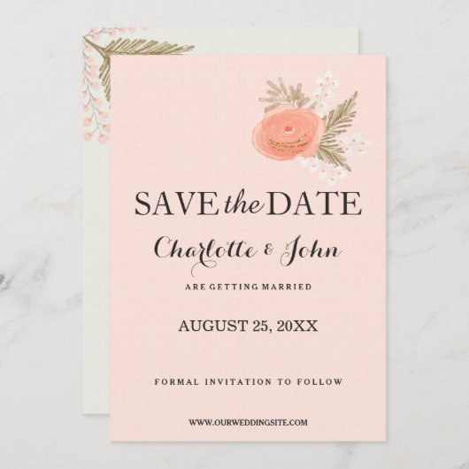 ivoor blush goudbloem met uitzondering van datums save the date (Voorkant / Achterkant)