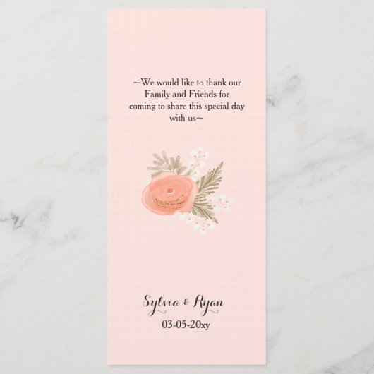 ivoor blush goudblozen bruiloft menu (Achterkant)