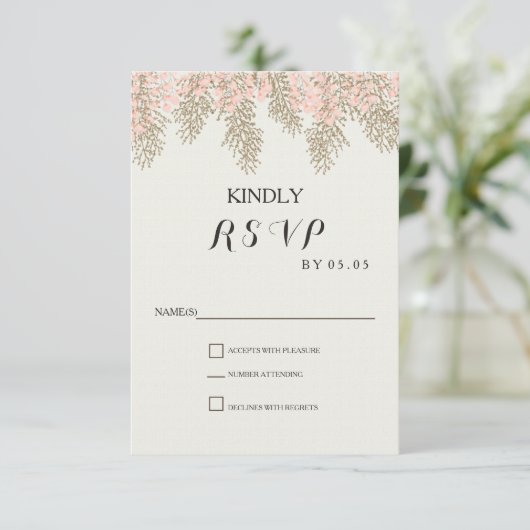Ivoor blush gouden bruiloft RSVP kaarten Kaartje (Staand voorkant)