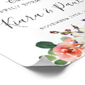 Ivoor Blush Paarse Perzik Bloemen Groen Bruiloft Poster (Hoek)