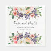 Ivoor Blush Paarse Perzik Bloemen Groen Bruiloft Servet (Voorkant)