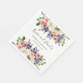 Ivoor Blush Paarse Perzik Bloemen Groen Bruiloft Servet (Hoek)