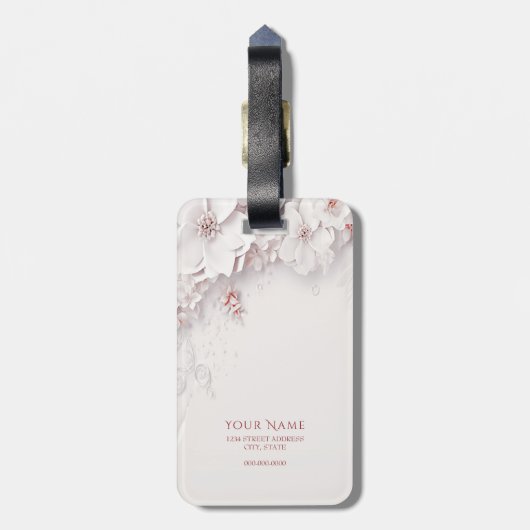 Ivoor Blush Roze Bloemen Bagagelabel (Achterkant verticaal)