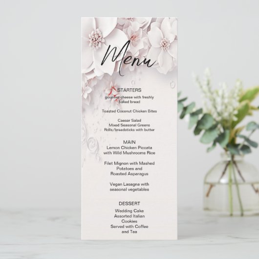 Ivoor Blush Roze Bloemen Bruiloft Menu (Staand voorkant)