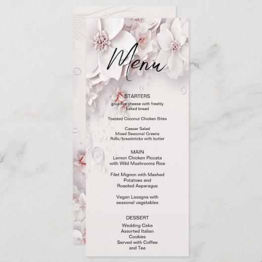 Ivoor Blush Roze Bloemen Bruiloft Menu (Voorkant / Achterkant)