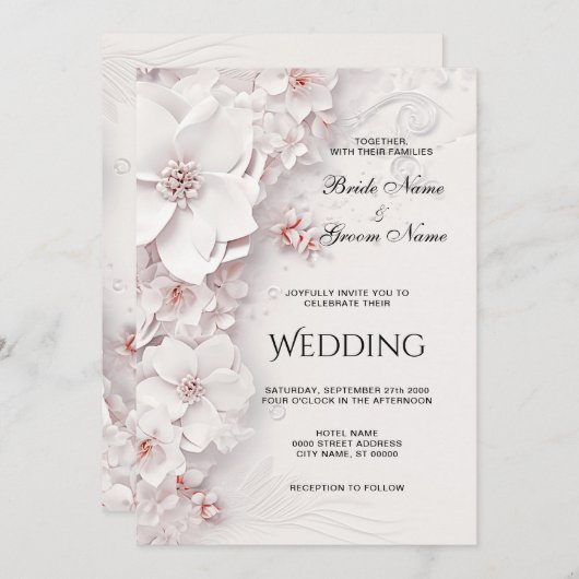 Ivoor Blush Roze Bloemen Bruiloft Uitnodiging (Voorkant / Achterkant)