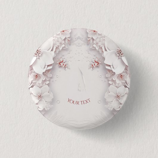 Ivoor Blush Roze Bloemen Button (Voorkant)