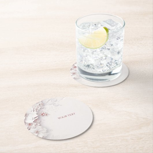 Ivoor Blush Roze Bloemen Papier Onderzetter (Insitu)