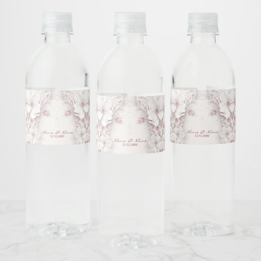 Ivoor Blush Roze Bloemen Water Fles Label Waterfles Etiket (Flessen)