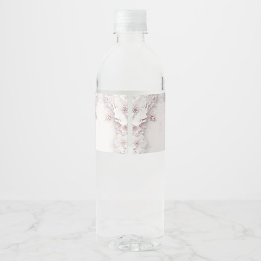 Ivoor Blush Roze Bloemen Water Fles Label Waterfles Etiket (Achterkant)
