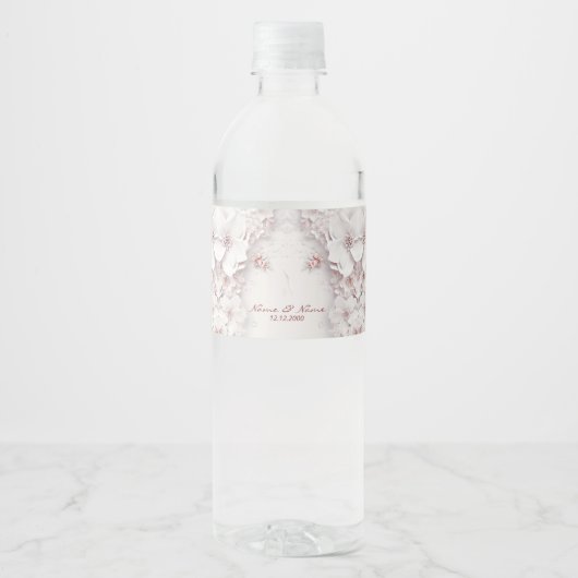 Ivoor Blush Roze Bloemen Water Fles Label Waterfles Etiket (Voorkant)