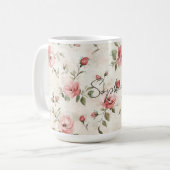 Ivoor Blush Roze Rozen Bloem Koffiemok (Voorkant links)