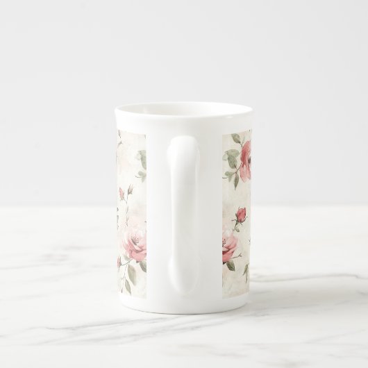 Ivoor Blush Roze Rozen Bloemen Porselein Kop (Achterkant)