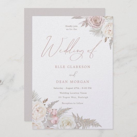 Ivoor & Blush Rozen Mooie Bruiloft Kaart (Voorkant / Achterkant)