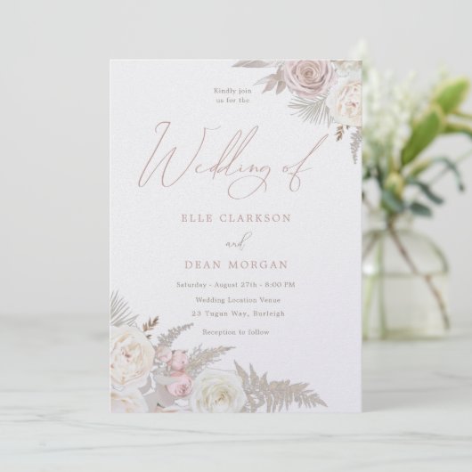 Ivoor & Blush Rozen Mooie Bruiloft Kaart (Staand voorkant)