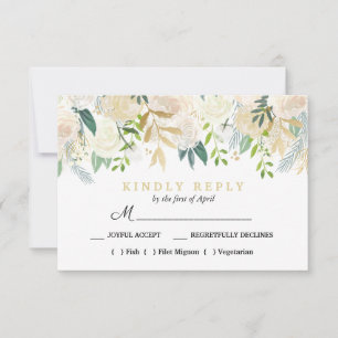 Ivoor Boeket Bloemen Bruiloft Maaltijd Keuze RSVP Kaartje