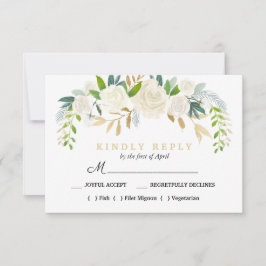 Ivoor BoeketBloemen Bruiloft Maaltijd Keuze RSVP R Kaartje