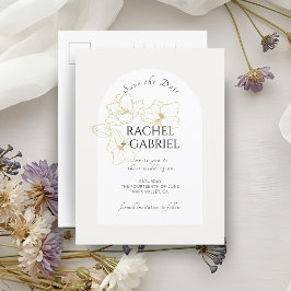 Ivoor | Boho Arch Gouden Bloemen Huwelijk Briefkaart