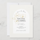Ivoor | Boho Arch Gouden Bloemen Huwelijk Save The Date (Voorkant)